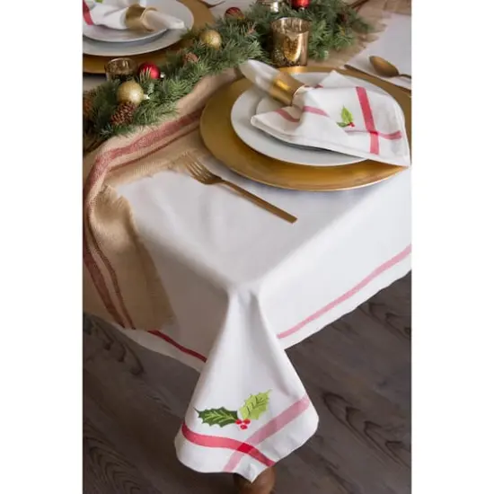 DII&reg; White Embroidered Holly Corner With Border Napkins, 6ct. {7}