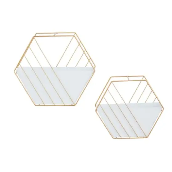 CosmoLiving by Cosmopolitan Set of 2 White Iron Contemporary Planter, 10" x 12" x 5" {3}