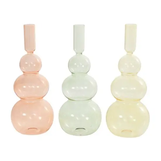10" Multicolor Glass Triple Ascending Bubble Taper Candle Holder Set, 3ct. {1}