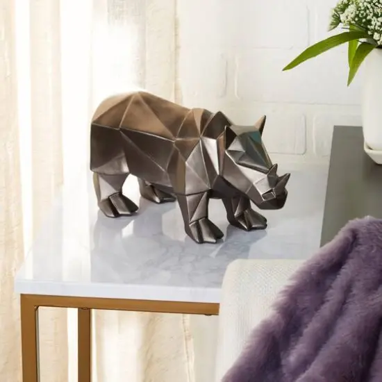 CosmoLiving by Cosmopolitan 10" Silver Polystone Rhino Sculpture {10}