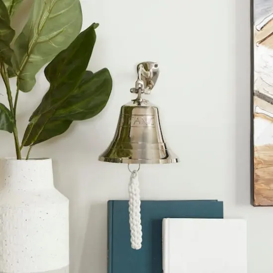 8" Silver Titanic Nautical Bell Wall Accent with Rope Pull {7}