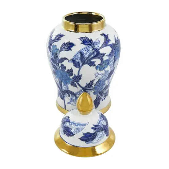 14" Blue Ceramic Floral Decorative Jar {4}