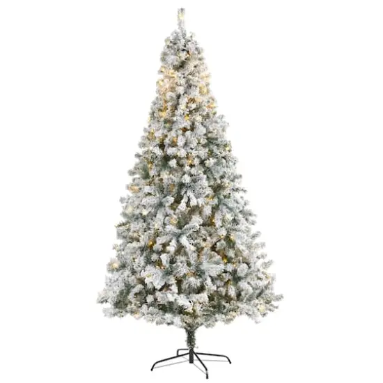 8ft. Pre-Lit Flocked Rock Springs Spruce Artificial Christmas Tree with Clear LED Lights {1}