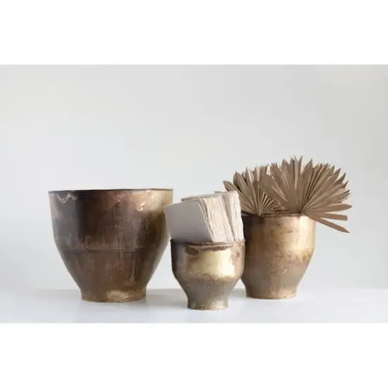 Antique Brass Finish Metal Planters Set, 3ct. {4}