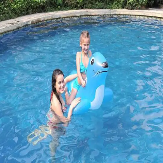 46" Blue Sea Lion Inflatable Ride-On Pool Float with Handles {5}