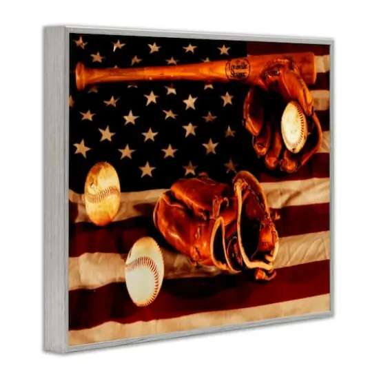Stupell Industries Vintage American Flag Baseball Photo Framed Giclee Art Gray {4}