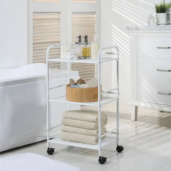 SunnyPoint 3-Tier Metal Rolling Utility Cart White {5}