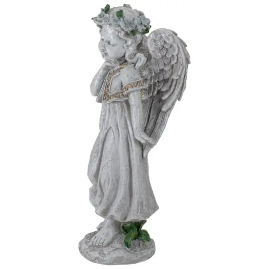 10" Gray Angel Girl with Floral Crown Garden Statue {5}