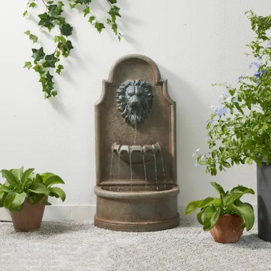 Glitzhome&reg; 31" 3-Tier LED Faux Granite Lion Head Fountain {4}