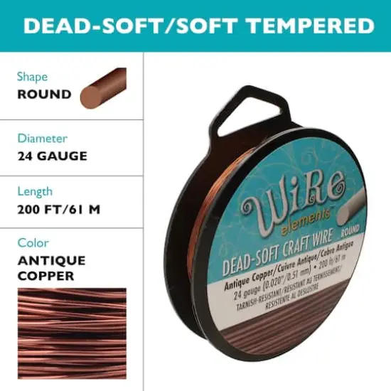 The Beadsmith&reg; Wire Elements&trade; 24 Gauge Tarnish Resistant Soft Temper Wire, 200ft. Antique Copper {6}