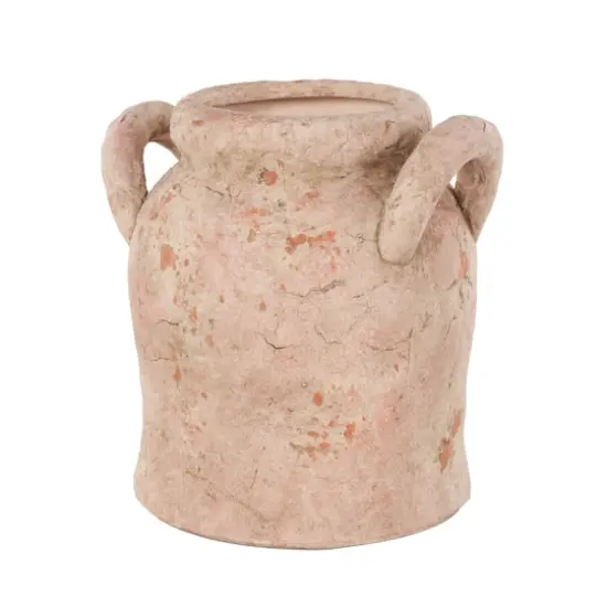 10.5" Pink Ceramic Antique Style Distressed Decorative Vase with Handles {5}