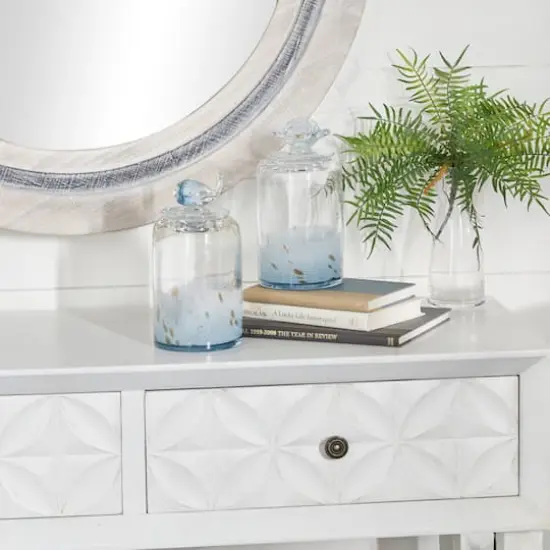 Set of 2" Blue Glass Contemporary Decorative Jars 5", 9" {10}