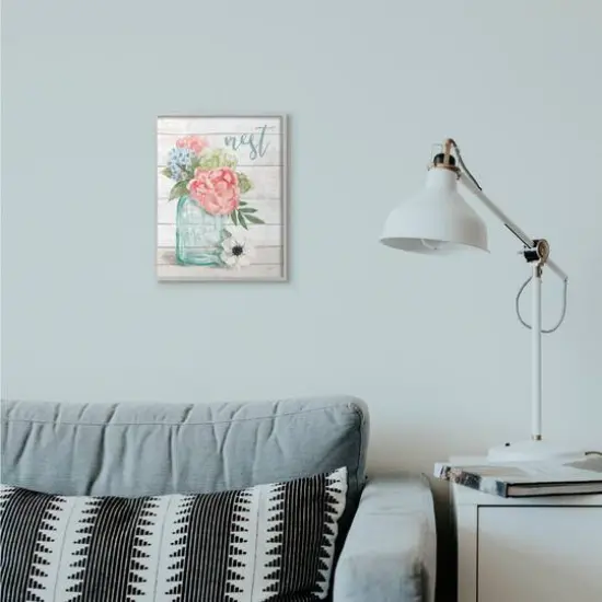 Stupell Industries Nest Grow Flower Jar Rustic Wood Textured Word Design Gray Framed Wall Art {3}