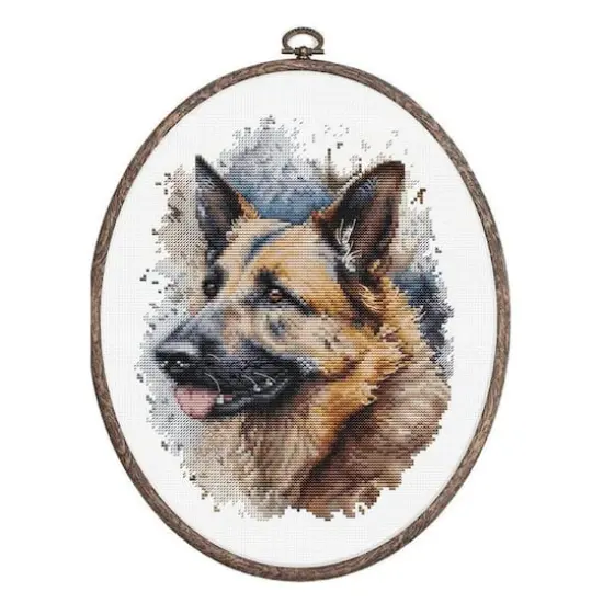 Luca-S The German Shepherd Counted Cross Stitch Kit with Woodgrain Hoop {1}
