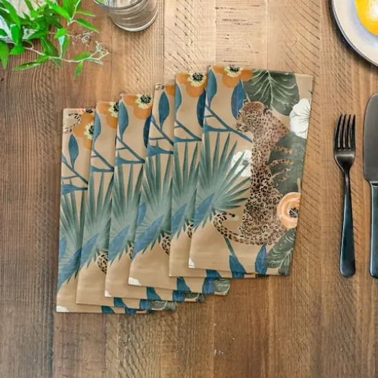 Tropical Cheetah Cotton Twill Dinner Napkin Beige {4}