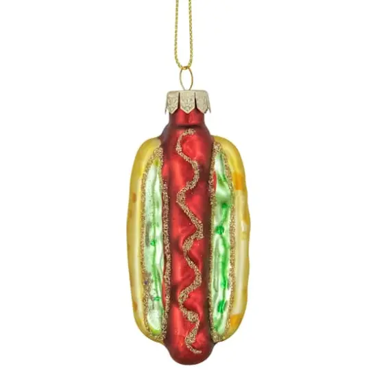 4" Hot Dog in a Bun Glass Ornament {1}