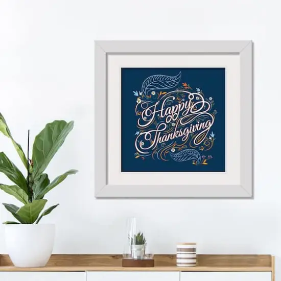 Navy Happy Thanksgiving Fall Print in White Frame {1}