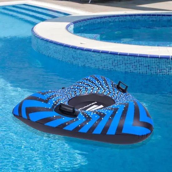 Pool Central 3.2ft. Inflatable Triangle Black & Blue Ride-On Pool Float & Snow Tube {4}