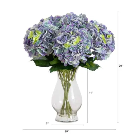 20" Blue Artificial Hydrangea Arrangement in Glass Vase {8}
