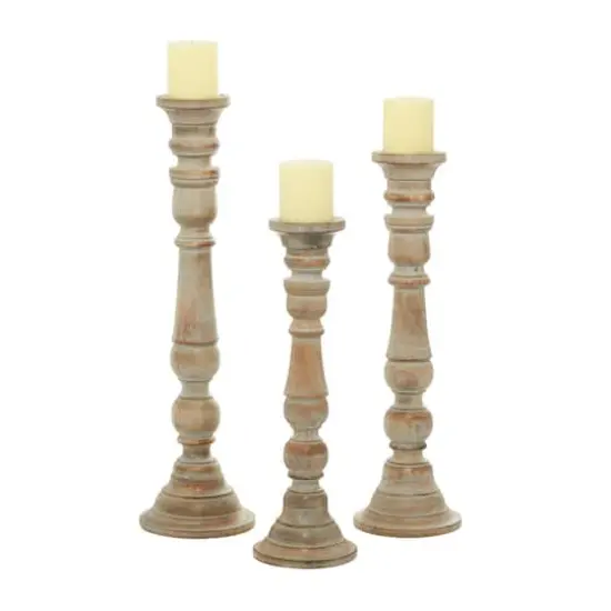 Light Brown Mango Wood Traditional Candle Holder Set, 3ct. {1}