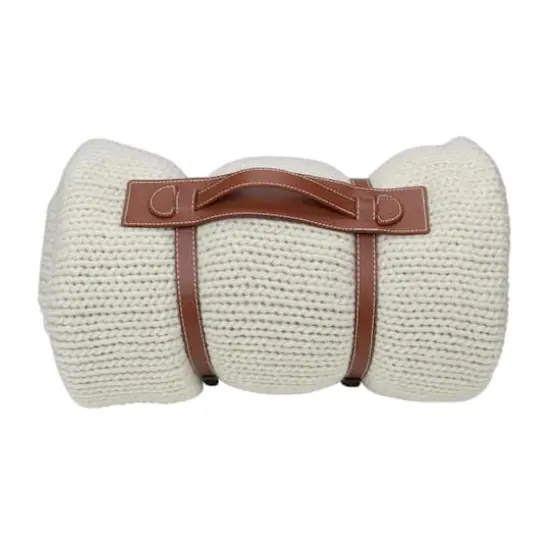 Ivory Knitted Throw Blanket with Carrying Band {4}