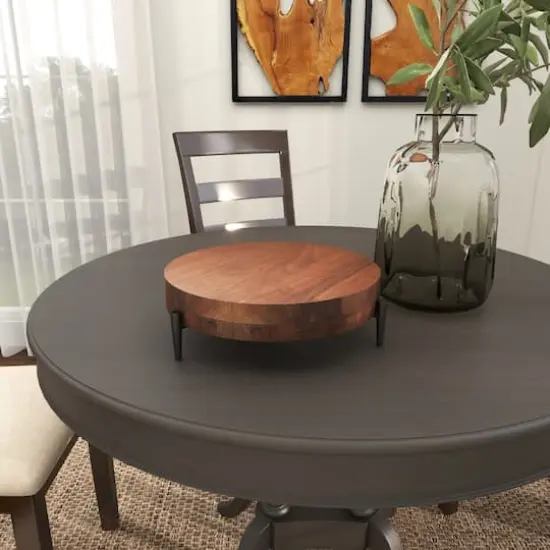 12" Brown Wood Tray with Black Metal Legs {7}