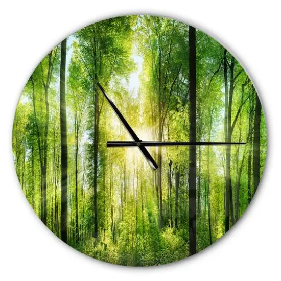 Designart Forest With Rays Of Sun Panorama Wall Clock {1}