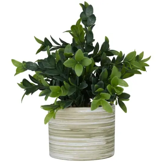 11" Green Faux Foliage Eucalyptus Artificial Plant with Patterned Porcelain Pot {5}