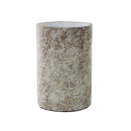 12" Brown Ceramic Wide Textured Vase {1}