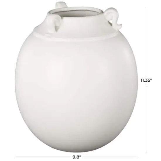 11" White Ceramic Minimalistic Vase with Scroll Handles {8}