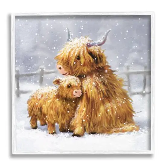 Stupell Industries Cattle Calf Snowy Farm Landscape Framed Giclee Art White {1}