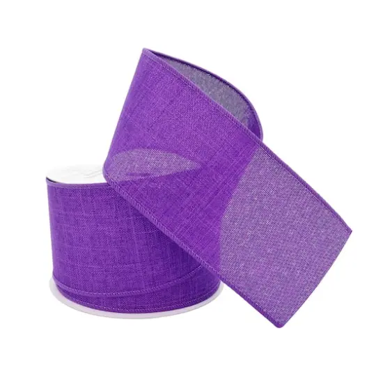 2.5" x 25ft. Faux Linen Wired Ribbon by Celebrate It&trade; D&eacute;cor Purple {4}