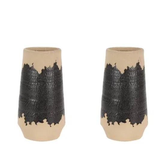 Set of 2 Black Porcelain Contemporary Vase, 7" x 12" {9}