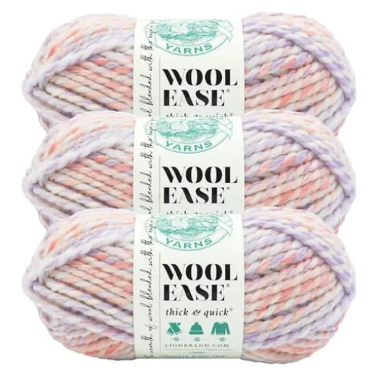 3 Pack Lion Brand&reg; Wool-Ease&reg; Thick & Quick&reg; Prints & Stripes Yarn Bubblegum {1}