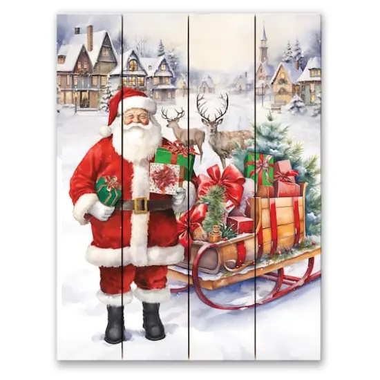 Santa's Christmas Sleigh 11.75" x 15.75" Pallet Wood Wall Art {1}