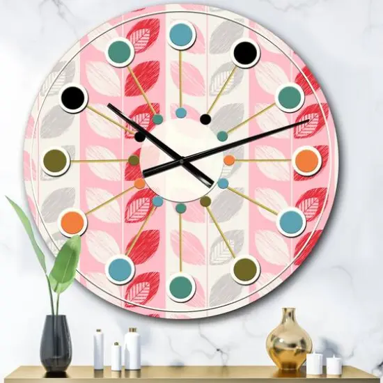 Designart 'Botanical Retro Design I Mid-Century Modern Wall Clock {1}