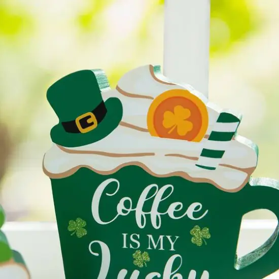 Glitzhome&reg; 5.25" Wooden St. Patrick's Coffee Cup Table D&eacute;cor Set {6}