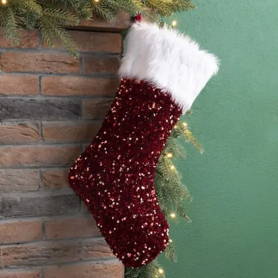 Glitzhome&reg; 21" Red Sequin Christmas Stocking {3}