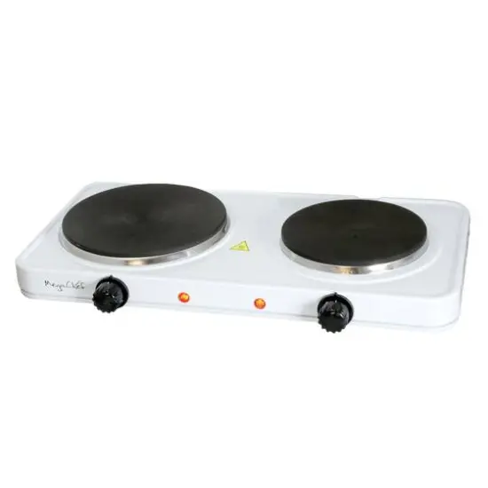 MegaChef Sleek White Electric Portable Lightweight Dual Burner Cooktop Buffet Range {6}