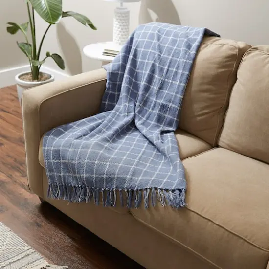 DII&reg; Checked Plaid Throw Stonewash Blue {7}