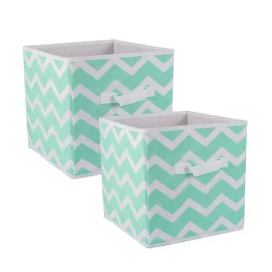 DII&reg; 11" Nonwoven Polyester Chevron Storage Cubes, 2ct. Aqua {1}