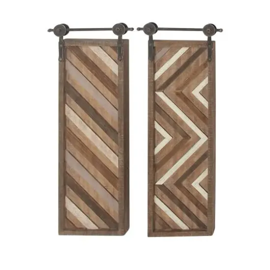 Set of 2 Brown Wood Farmhouse Abstract Wall Decor, 16" x 39" {3}