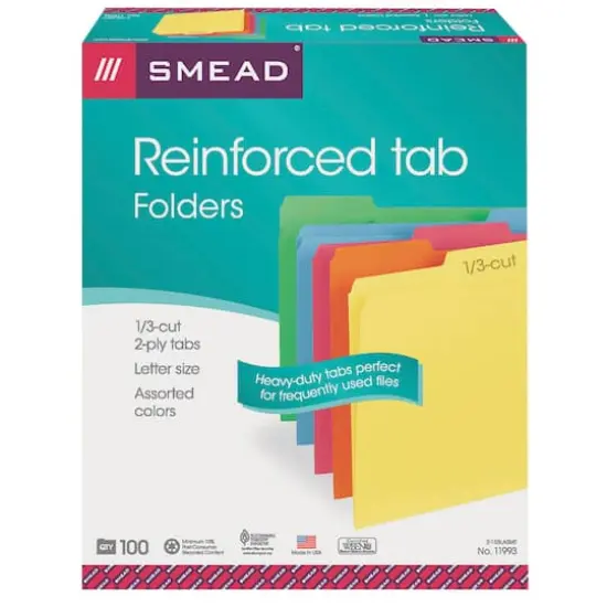 Smead&reg; Reinforced Tab File Folders, 100ct. {1}