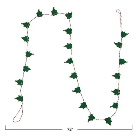Hello Honey&reg; 6ft. Handmade Wool Felt Green Leaves with Red & Gold Jingle Bells Garland {5}