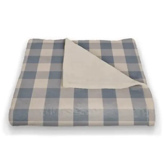 Plaid Coral Fleece Blanket Blue {3}