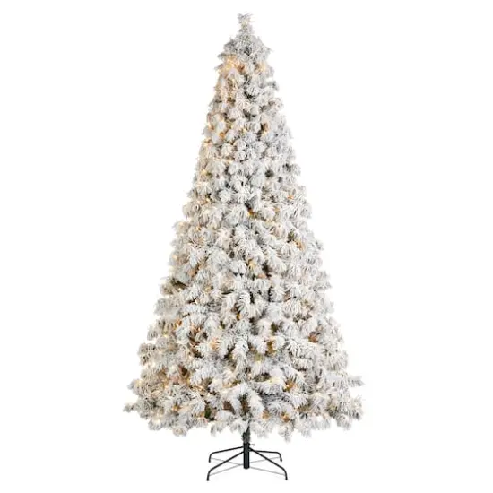 Glitzhome&reg; 9ft Pre-Lit Flocked Full Spruce Artificial Christmas Tree, Warm White LED Lights {1}