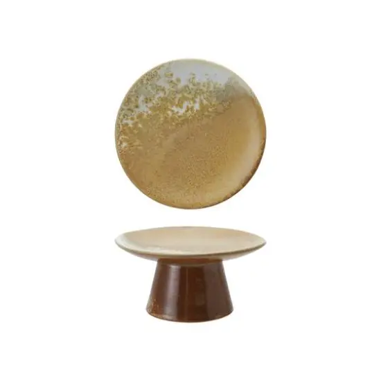 Hello Honey Stoneware Food Pedestal with Reactive Glaze, Brown {1}