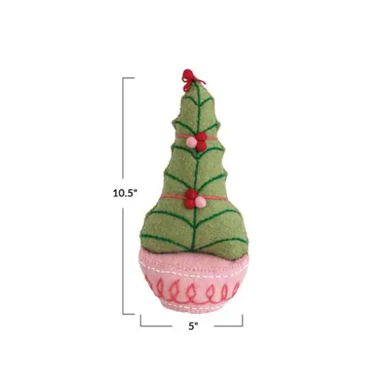 Hello Honey&reg; 10.5" Embroidered Handmade Wool Felt Tree with Pom Poms {5}