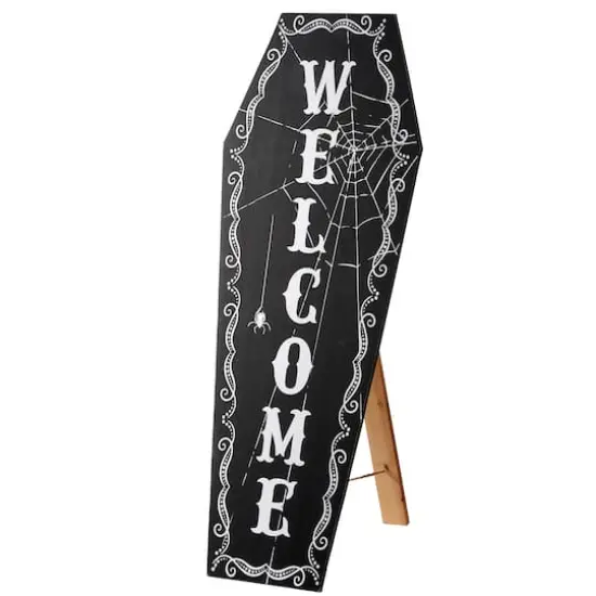 28" Halloween Welcome Standup Coffin Sign {1}