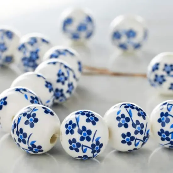 White & Sapphire Ceramic Round Beads, 12mm by Bead Landing&trade; {3}